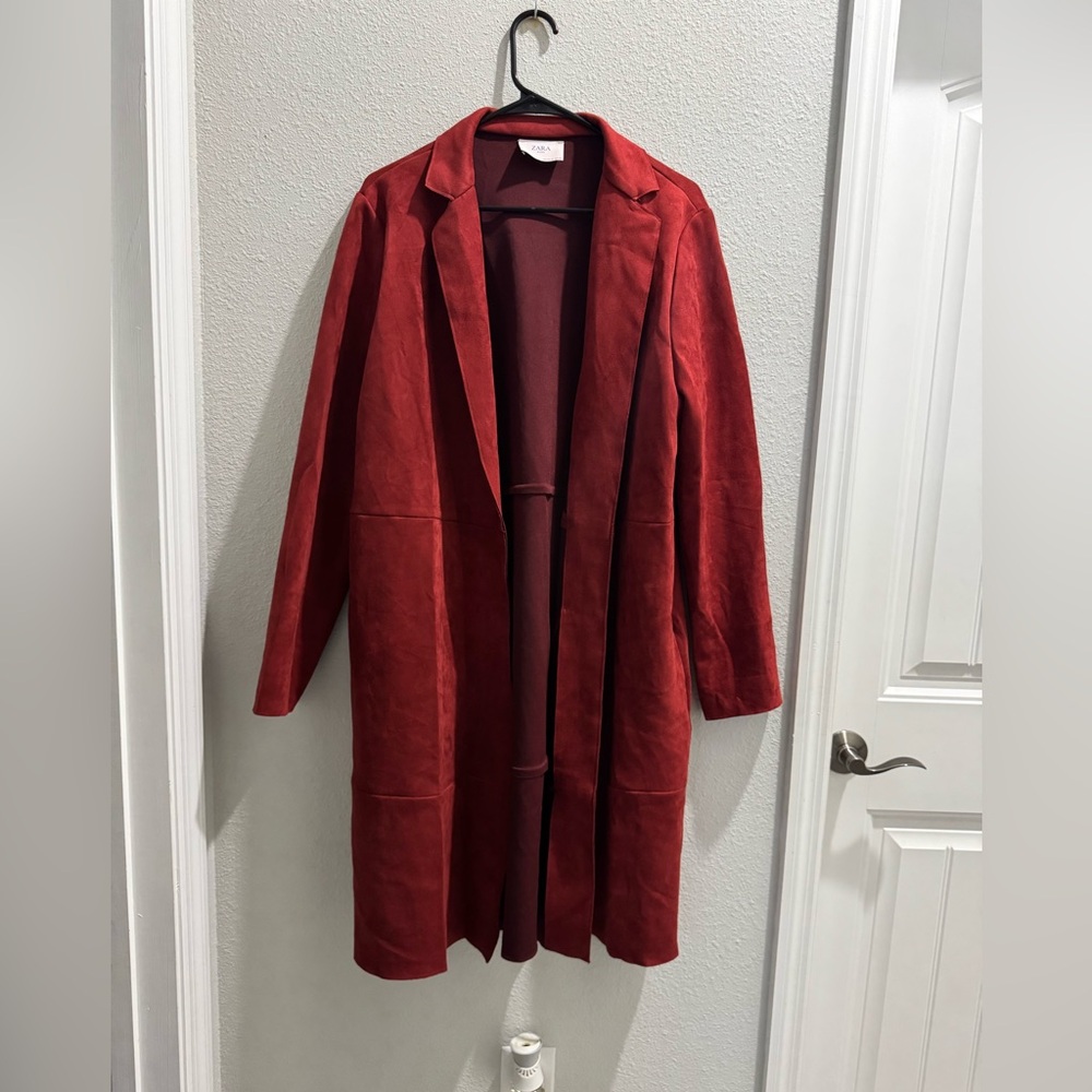 Zara Deep Red Trench Coat cardigan duster size Xlarge